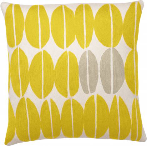 Judy Ross Textiles Hand-Embroidered Chain Stitch Seeds Throw Pillow cream/yellow/fog